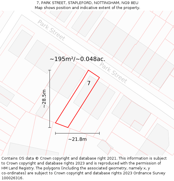 7, PARK STREET, STAPLEFORD, NOTTINGHAM, NG9 8EU: Plot and title map