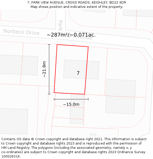 7, PARK VIEW AVENUE, CROSS ROADS, KEIGHLEY, BD22 9DR: Plot and title map