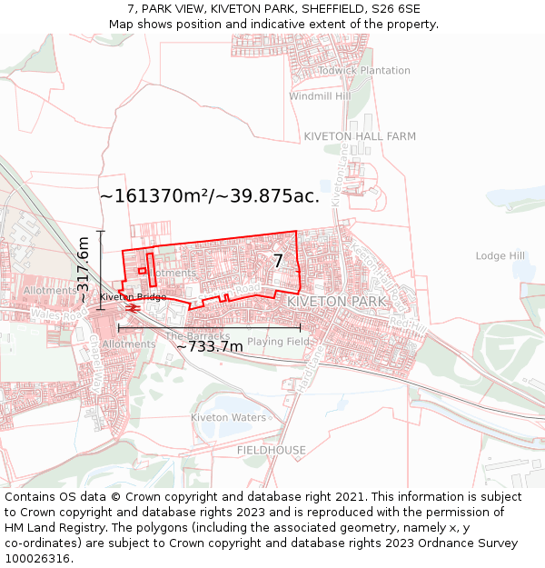 7, PARK VIEW, KIVETON PARK, SHEFFIELD, S26 6SE: Plot and title map