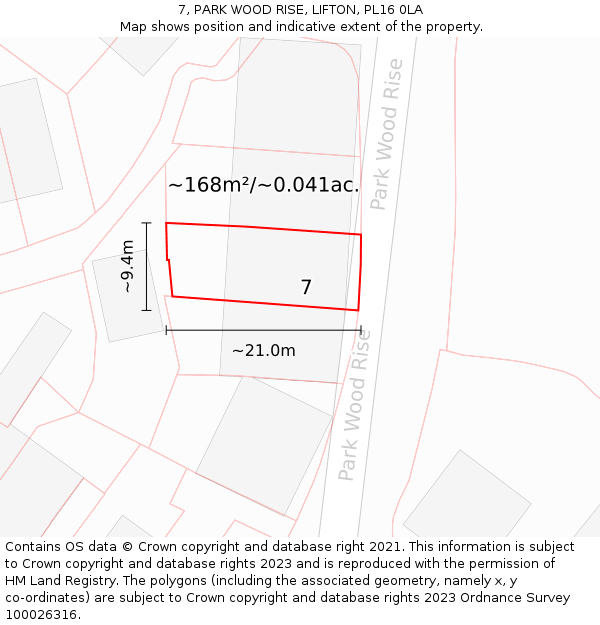 7, PARK WOOD RISE, LIFTON, PL16 0LA: Plot and title map