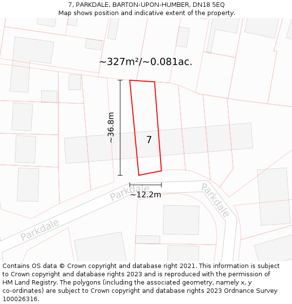 7, PARKDALE, BARTON-UPON-HUMBER, DN18 5EQ: Plot and title map