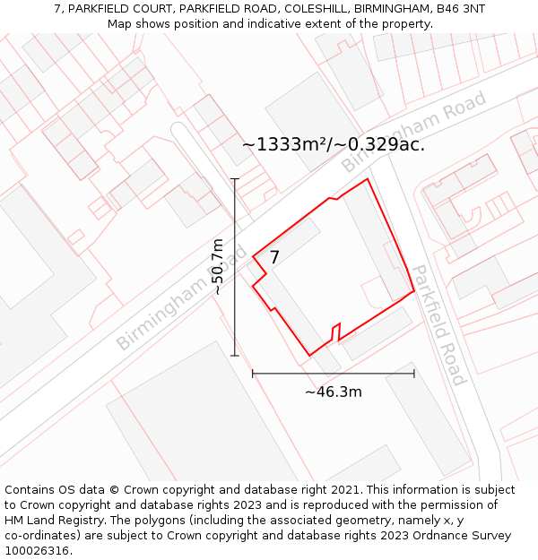 7, PARKFIELD COURT, PARKFIELD ROAD, COLESHILL, BIRMINGHAM, B46 3NT: Plot and title map