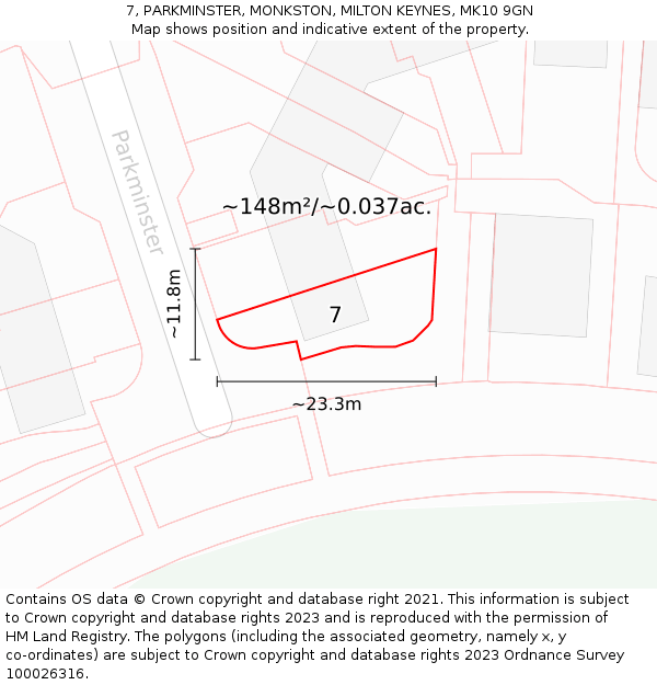 7, PARKMINSTER, MONKSTON, MILTON KEYNES, MK10 9GN: Plot and title map