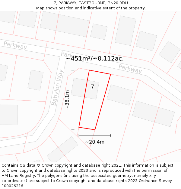 7, PARKWAY, EASTBOURNE, BN20 9DU: Plot and title map