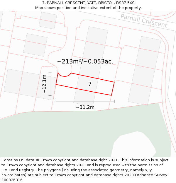 7, PARNALL CRESCENT, YATE, BRISTOL, BS37 5XS: Plot and title map