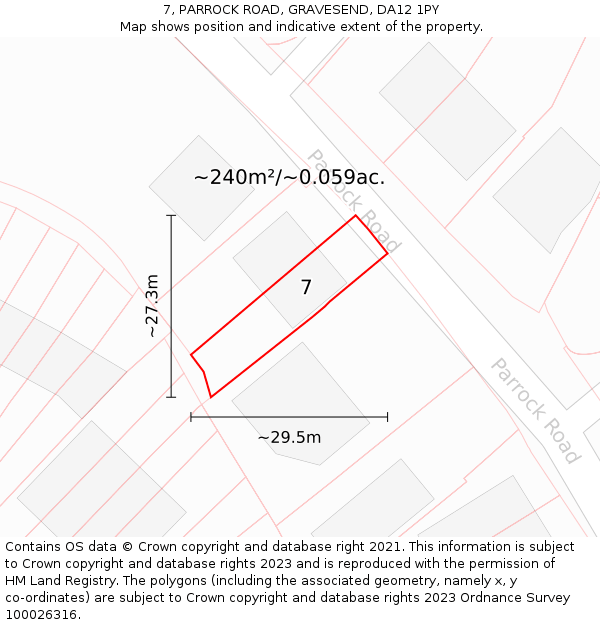 7, PARROCK ROAD, GRAVESEND, DA12 1PY: Plot and title map