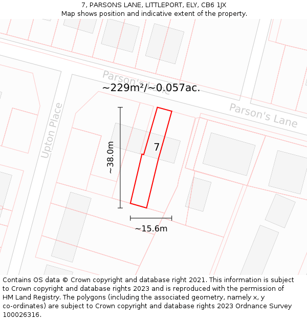 7, PARSONS LANE, LITTLEPORT, ELY, CB6 1JX: Plot and title map