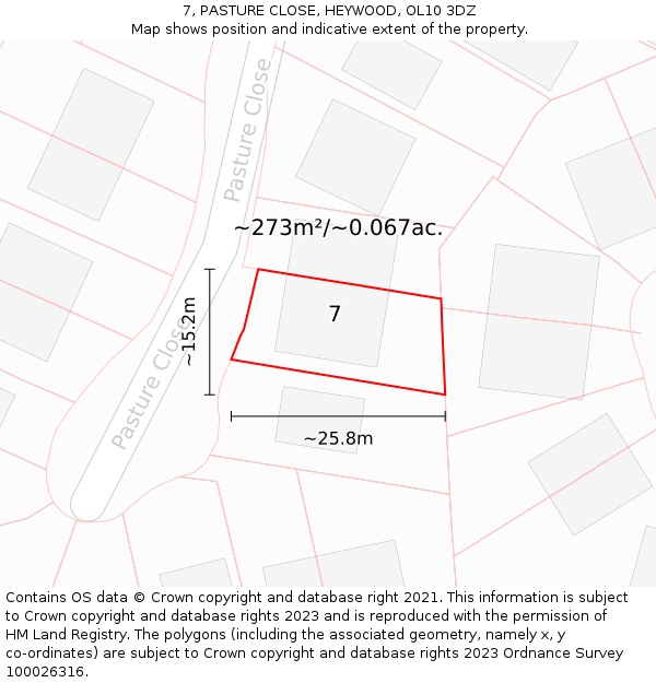 7, PASTURE CLOSE, HEYWOOD, OL10 3DZ: Plot and title map