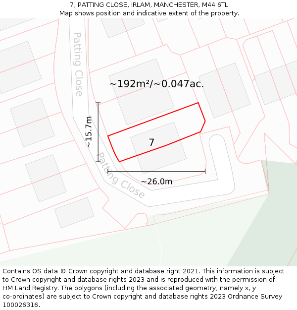 7, PATTING CLOSE, IRLAM, MANCHESTER, M44 6TL: Plot and title map