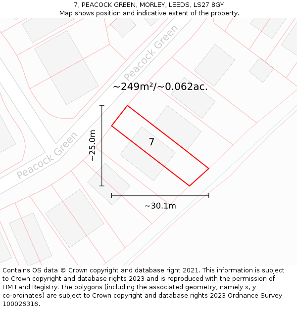 7, PEACOCK GREEN, MORLEY, LEEDS, LS27 8GY: Plot and title map