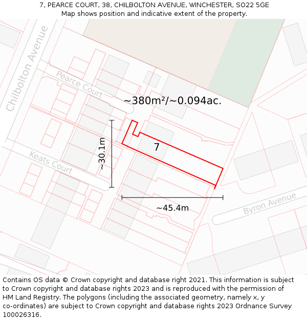 7, PEARCE COURT, 38, CHILBOLTON AVENUE, WINCHESTER, SO22 5GE: Plot and title map