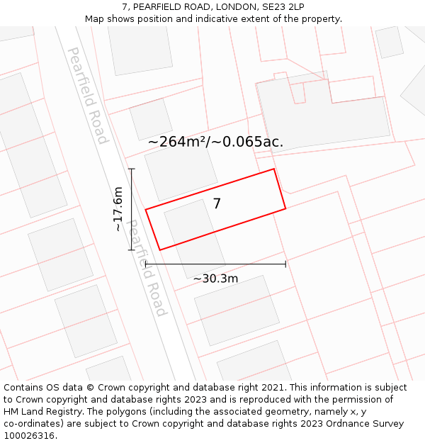 7, PEARFIELD ROAD, LONDON, SE23 2LP: Plot and title map