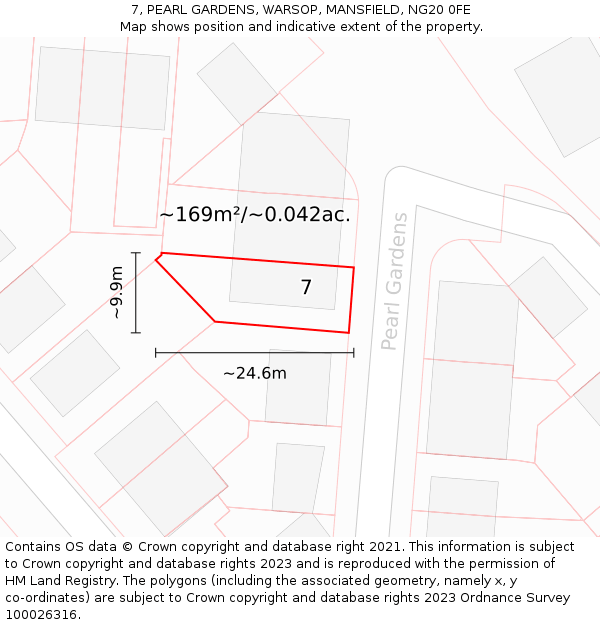 7, PEARL GARDENS, WARSOP, MANSFIELD, NG20 0FE: Plot and title map