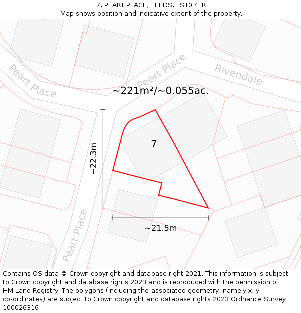 7, PEART PLACE, LEEDS, LS10 4FR: Plot and title map