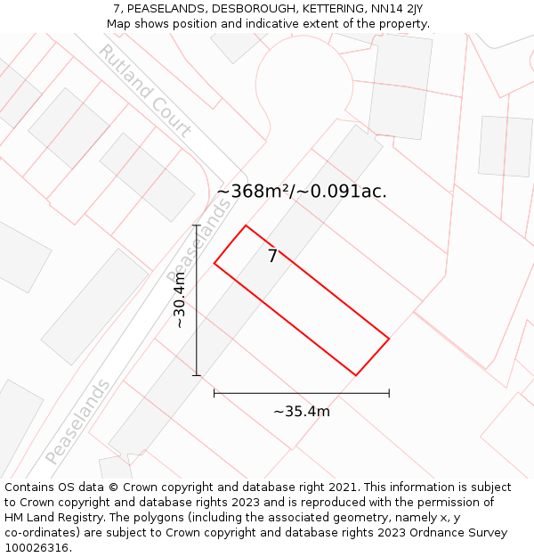 7, PEASELANDS, DESBOROUGH, KETTERING, NN14 2JY: Plot and title map