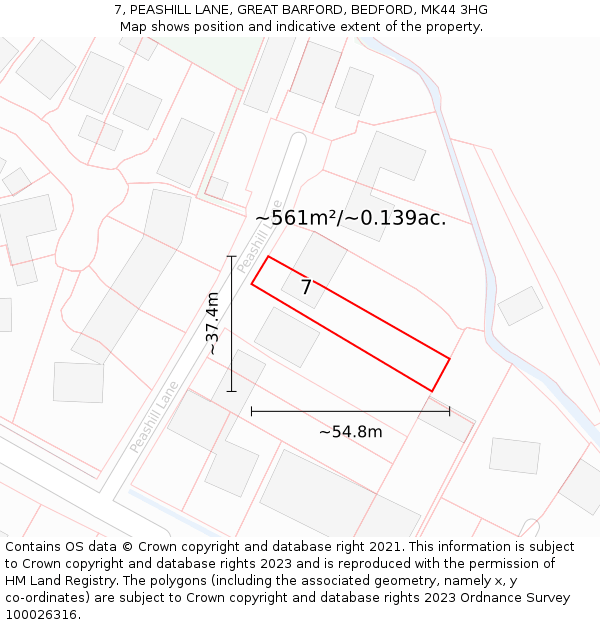 7, PEASHILL LANE, GREAT BARFORD, BEDFORD, MK44 3HG: Plot and title map