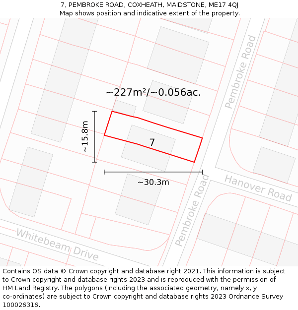 7, PEMBROKE ROAD, COXHEATH, MAIDSTONE, ME17 4QJ: Plot and title map