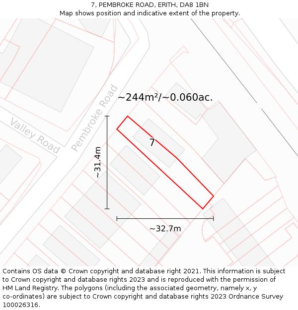 7, PEMBROKE ROAD, ERITH, DA8 1BN: Plot and title map