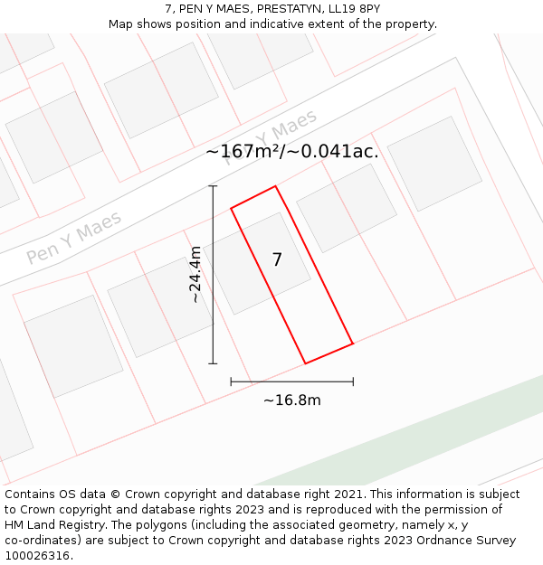 7, PEN Y MAES, PRESTATYN, LL19 8PY: Plot and title map