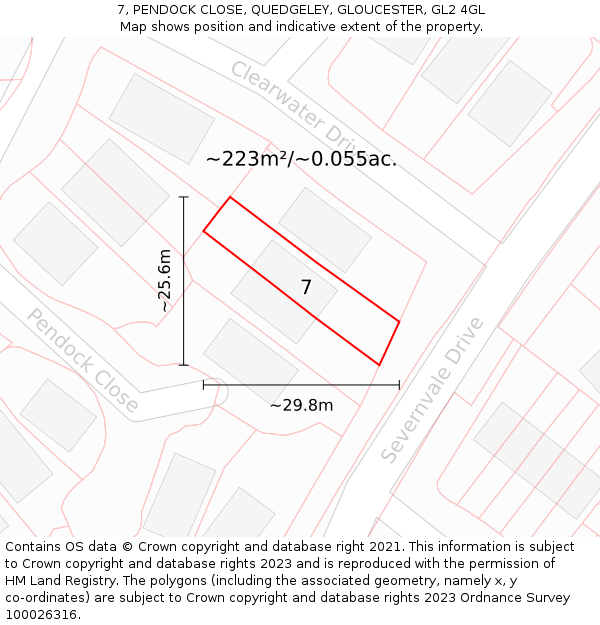 7, PENDOCK CLOSE, QUEDGELEY, GLOUCESTER, GL2 4GL: Plot and title map