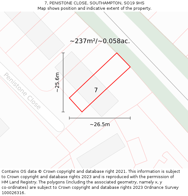 7, PENISTONE CLOSE, SOUTHAMPTON, SO19 9HS: Plot and title map