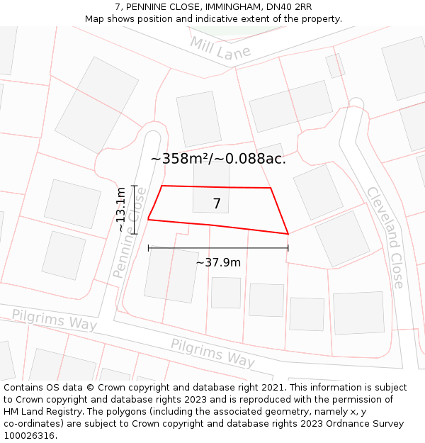 7, PENNINE CLOSE, IMMINGHAM, DN40 2RR: Plot and title map