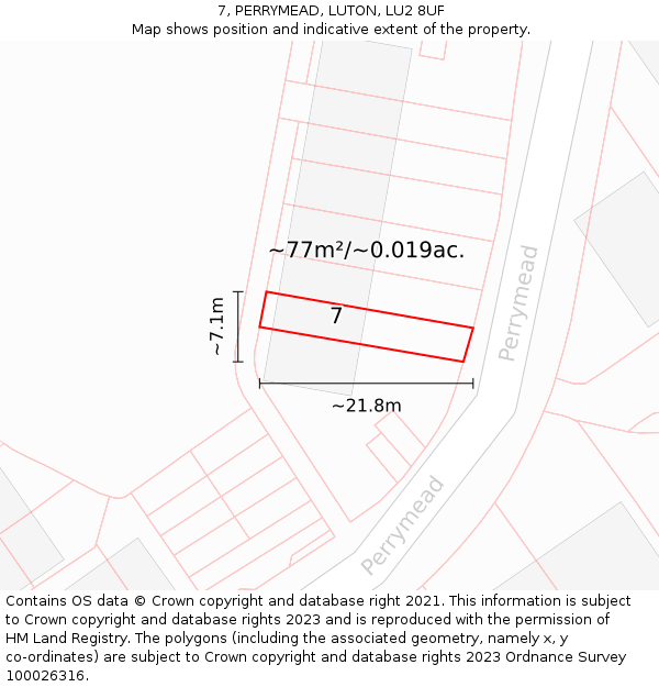 7, PERRYMEAD, LUTON, LU2 8UF: Plot and title map