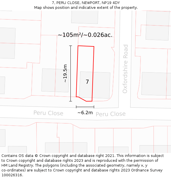 7, PERU CLOSE, NEWPORT, NP19 4DY: Plot and title map