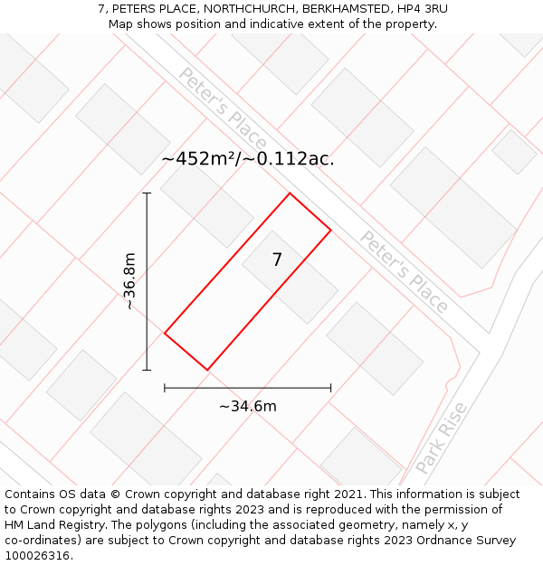 7, PETERS PLACE, NORTHCHURCH, BERKHAMSTED, HP4 3RU: Plot and title map