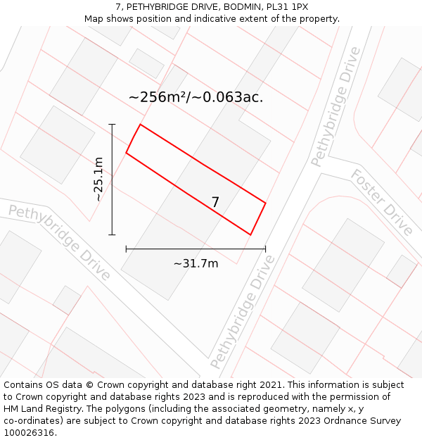 7, PETHYBRIDGE DRIVE, BODMIN, PL31 1PX: Plot and title map