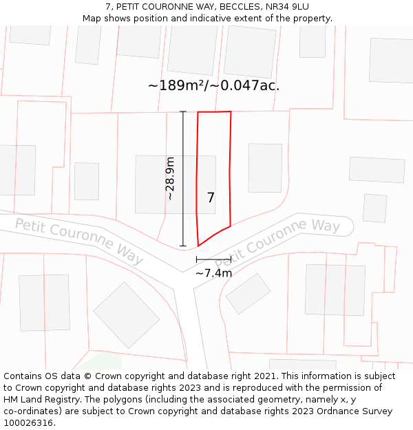 7, PETIT COURONNE WAY, BECCLES, NR34 9LU: Plot and title map