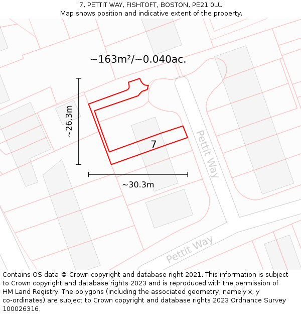 7, PETTIT WAY, FISHTOFT, BOSTON, PE21 0LU: Plot and title map