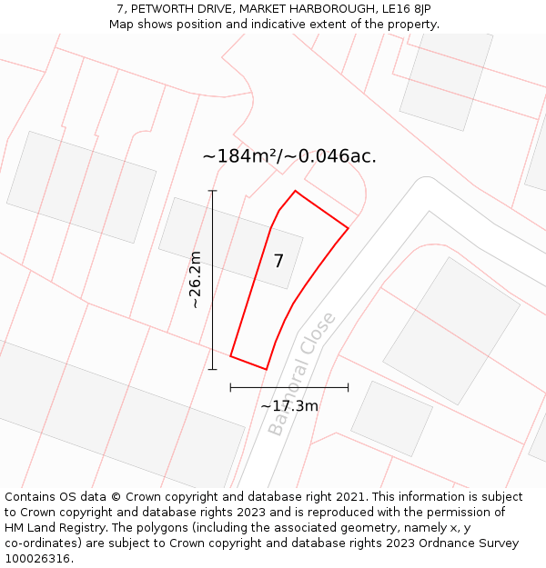 7, PETWORTH DRIVE, MARKET HARBOROUGH, LE16 8JP: Plot and title map