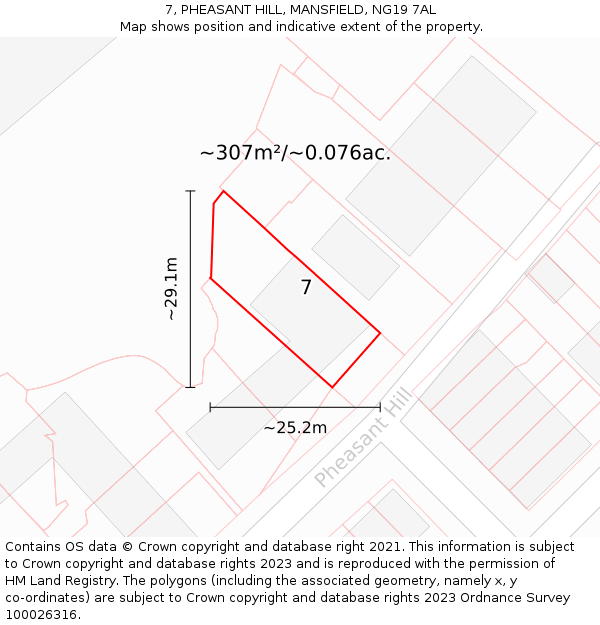 7, PHEASANT HILL, MANSFIELD, NG19 7AL: Plot and title map