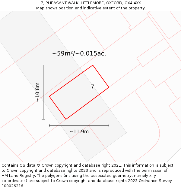 7, PHEASANT WALK, LITTLEMORE, OXFORD, OX4 4XX: Plot and title map