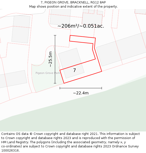 7, PIGEON GROVE, BRACKNELL, RG12 8AP: Plot and title map