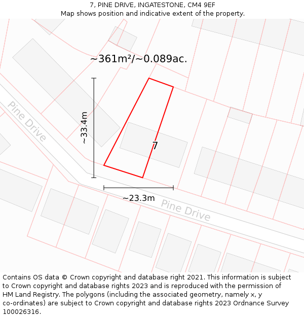 7, PINE DRIVE, INGATESTONE, CM4 9EF: Plot and title map