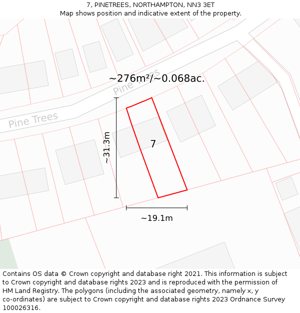 7, PINETREES, NORTHAMPTON, NN3 3ET: Plot and title map