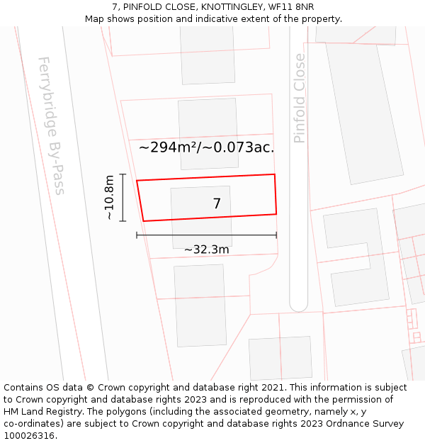 7, PINFOLD CLOSE, KNOTTINGLEY, WF11 8NR: Plot and title map