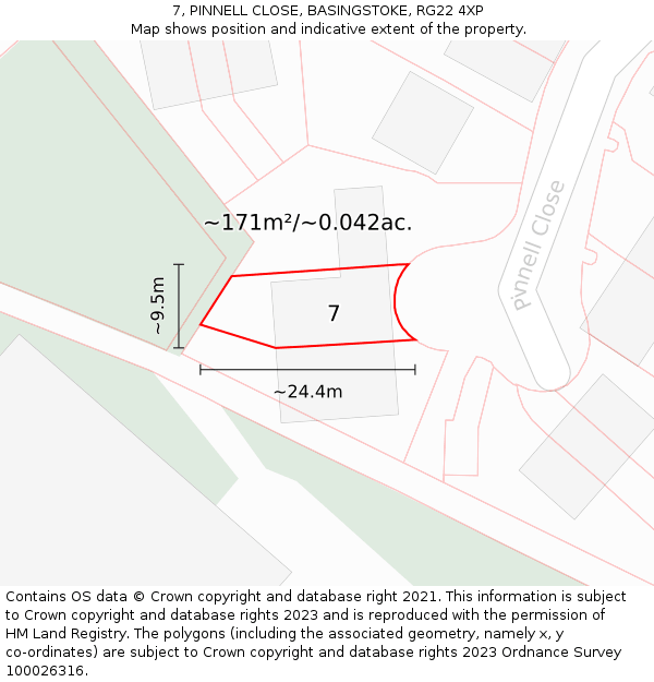 7, PINNELL CLOSE, BASINGSTOKE, RG22 4XP: Plot and title map