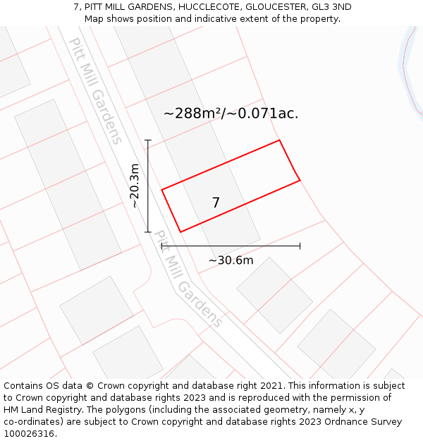 7, PITT MILL GARDENS, HUCCLECOTE, GLOUCESTER, GL3 3ND: Plot and title map