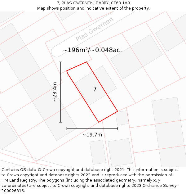 7, PLAS GWERNEN, BARRY, CF63 1AR: Plot and title map