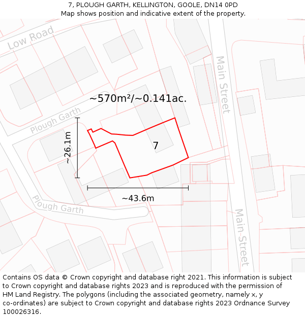 7, PLOUGH GARTH, KELLINGTON, GOOLE, DN14 0PD: Plot and title map