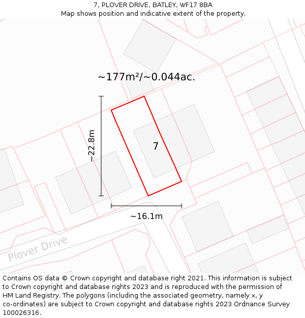 7, PLOVER DRIVE, BATLEY, WF17 8BA: Plot and title map