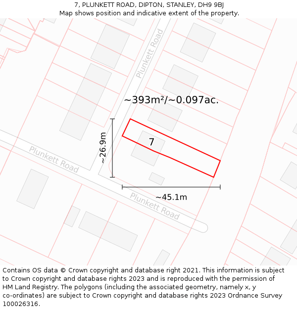 7, PLUNKETT ROAD, DIPTON, STANLEY, DH9 9BJ: Plot and title map