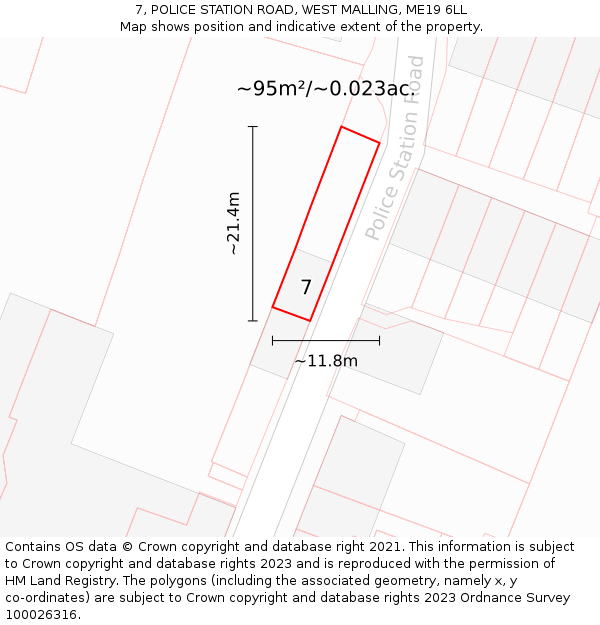 7, POLICE STATION ROAD, WEST MALLING, ME19 6LL: Plot and title map