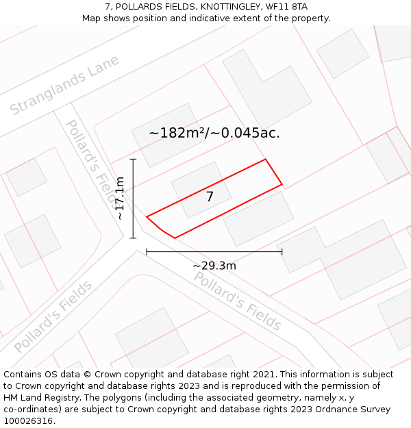 7, POLLARDS FIELDS, KNOTTINGLEY, WF11 8TA: Plot and title map