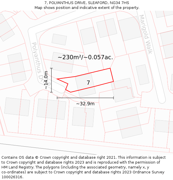 7, POLYANTHUS DRIVE, SLEAFORD, NG34 7HS: Plot and title map