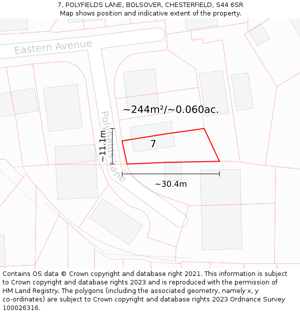 7, POLYFIELDS LANE, BOLSOVER, CHESTERFIELD, S44 6SR: Plot and title map