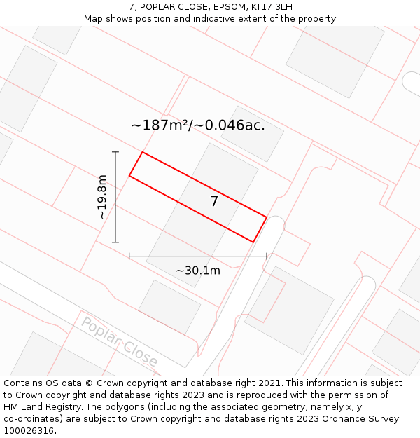 7, POPLAR CLOSE, EPSOM, KT17 3LH: Plot and title map